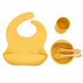 Factory 5 pieces of environmentally friendly silicone baby tableware feeding set water cup bowl spoon fork set and bib